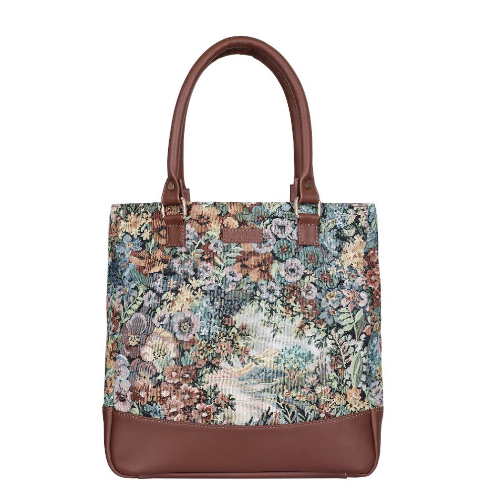 Botanical Pattern Tapestry Fabric Top Handle Tote Bag, Purse for Ladies